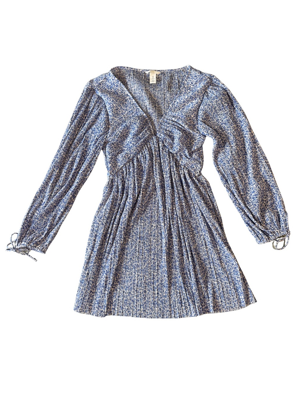 Blue Floral Pleated Cutout Tie-Front Mini Dress Size Small